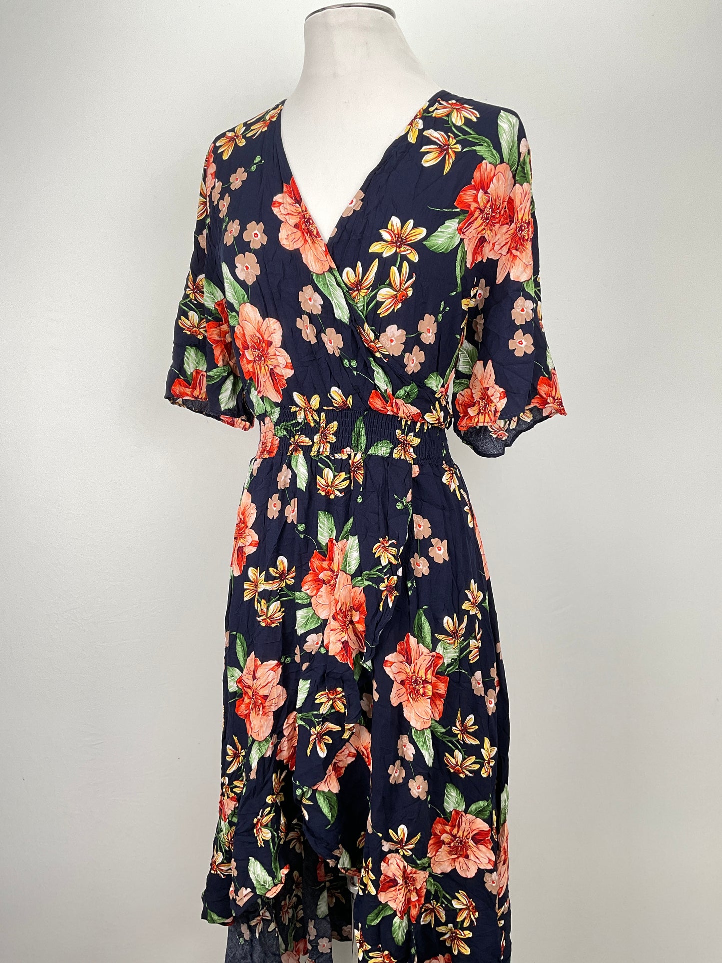 VestidoAzul oscuro Floral KorMei