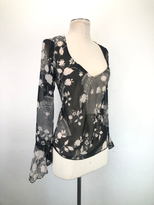 Blusa Negro Floral Simple