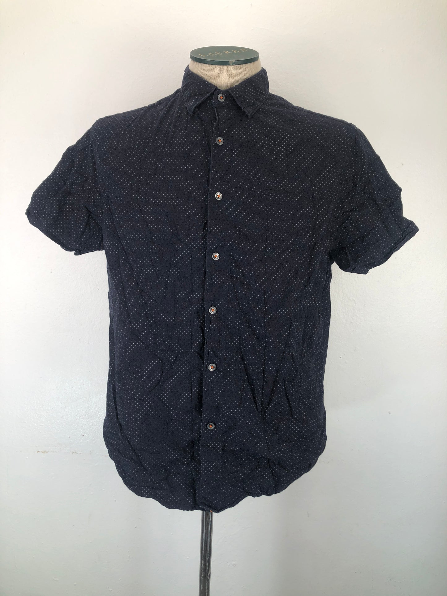 Camisa Azul marino de Lunares Demin Flower