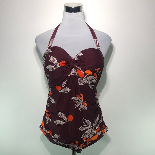 Traje de Baño Rojo Vino de Flores