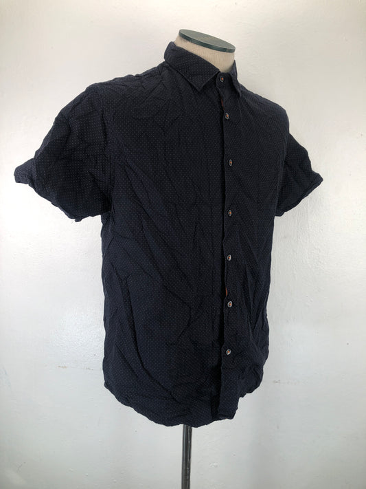 Camisa Azul marino de Lunares Demin Flower