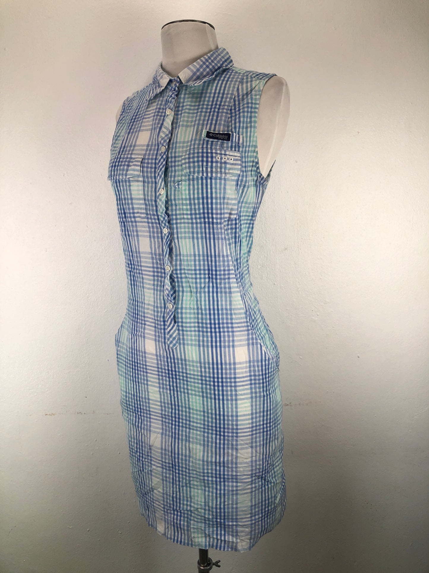 Vestido Tipo Camisero Azul claro de Cuadro Columbia