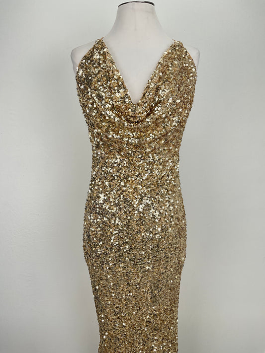 Vestido de Fiesta Dorado de Brillo Fashion Nova