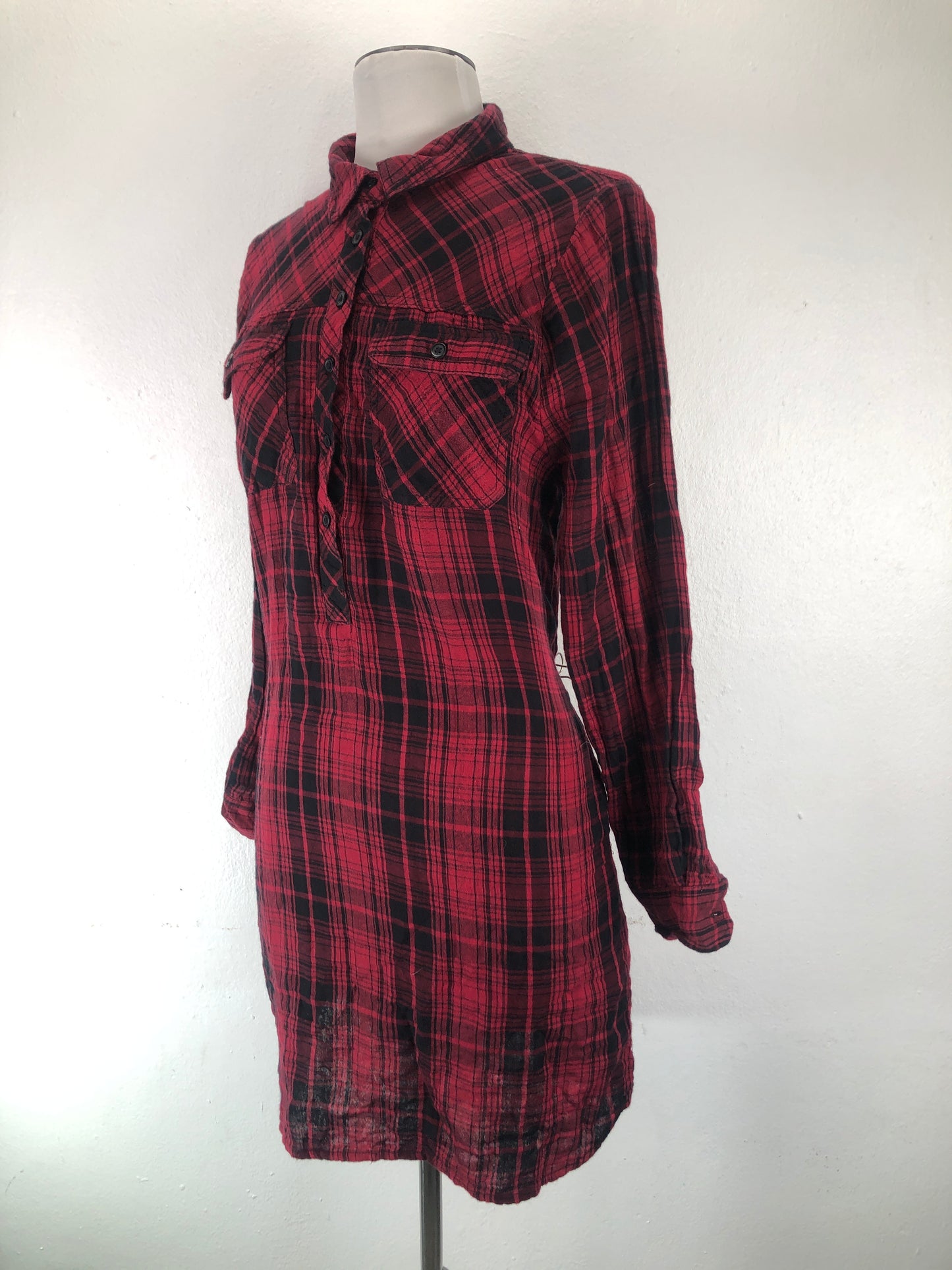 Vestido Tipo Camisero Rojo vino de Cuadro Beach Lunch Lounge