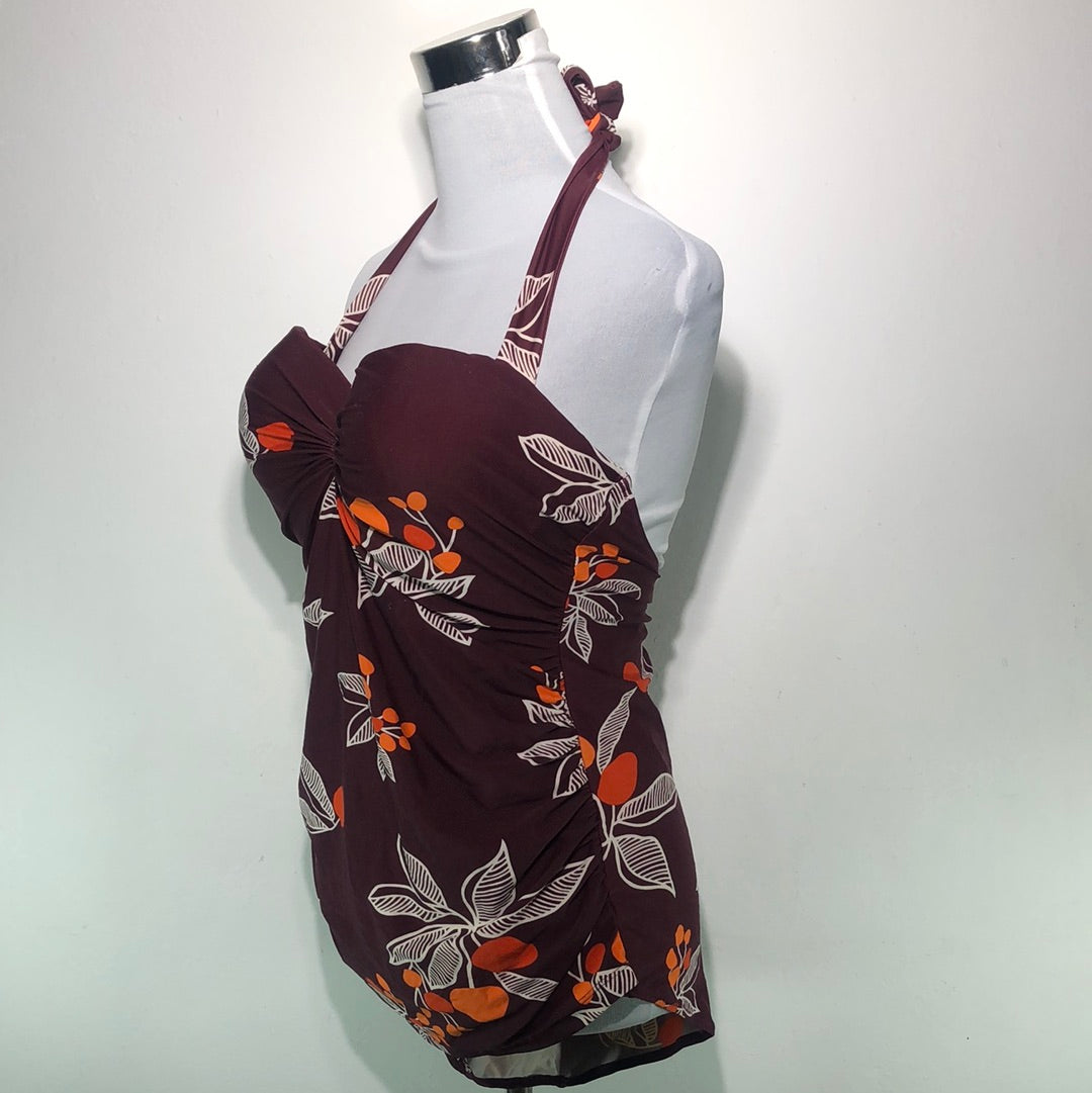 Traje de Baño Rojo Vino de Flores