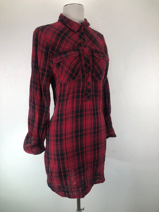 Vestido Tipo Camisero Rojo vino de Cuadro Beach Lunch Lounge