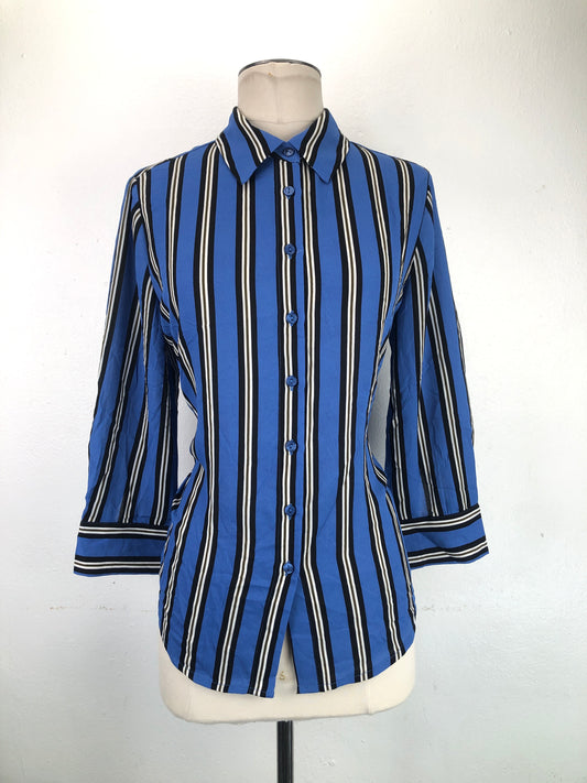 Camisa Azul de Rayas Fashion Nova