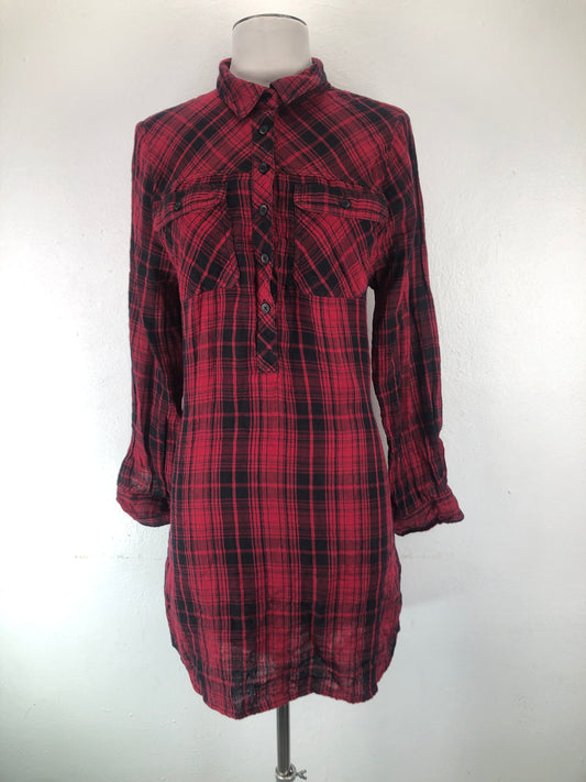 Vestido Tipo Camisero Rojo vino de Cuadro Beach Lunch Lounge