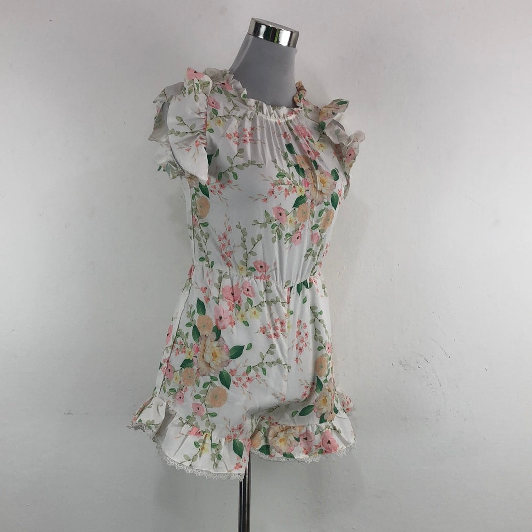 Enterizo Corto Blanco de Flores Shein
