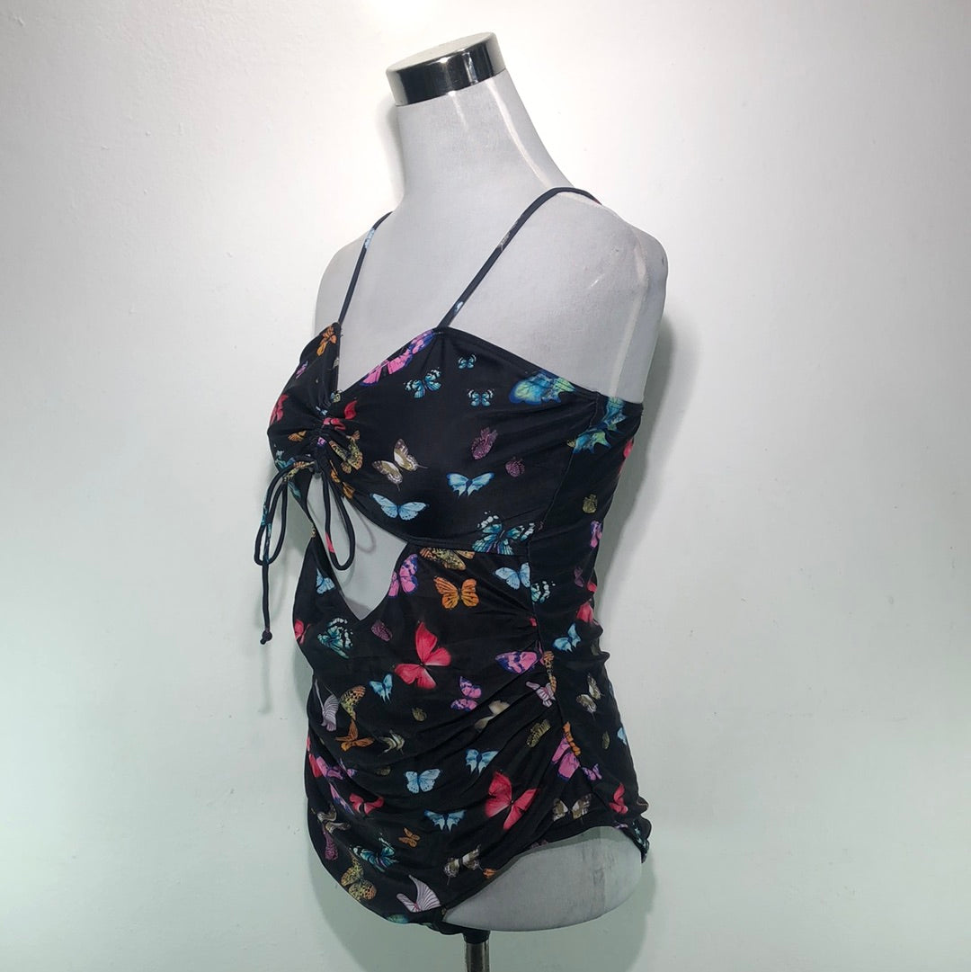 Traje de Baño Negro de Mariposas Shein
