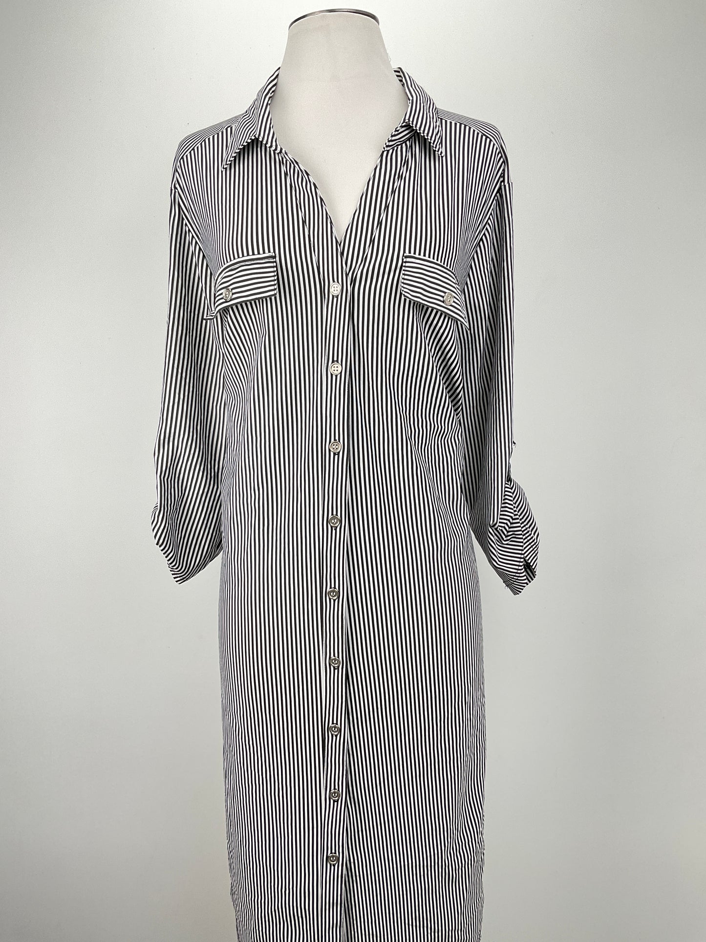 Vestido Camisero  Negro de Rayas Mile Gabrielle