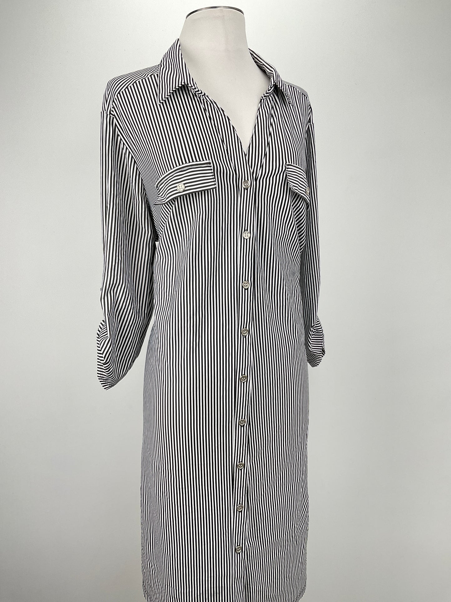 Vestido Camisero  Negro de Rayas Mile Gabrielle