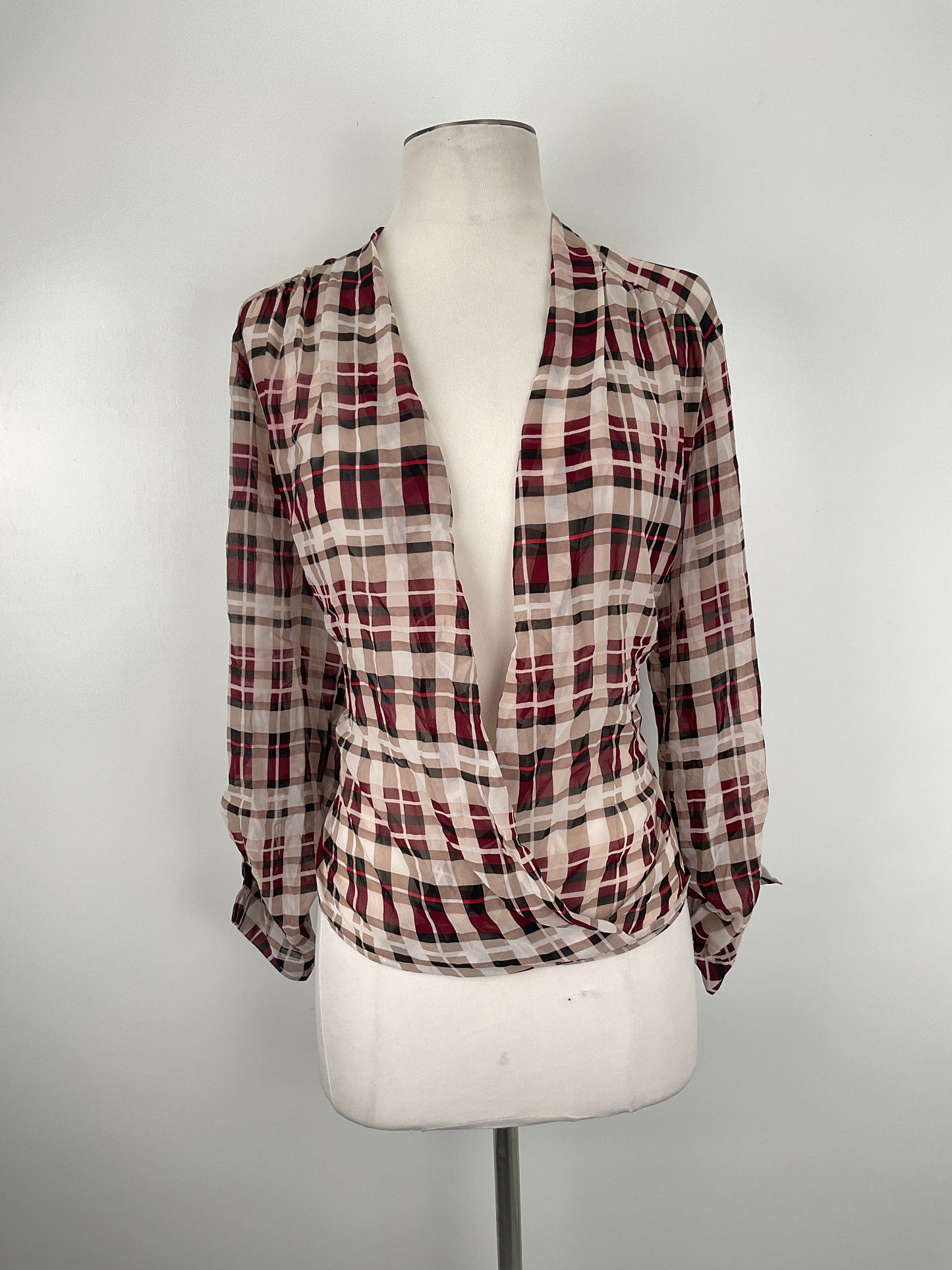Blusa Crema De Cuadro Alfani