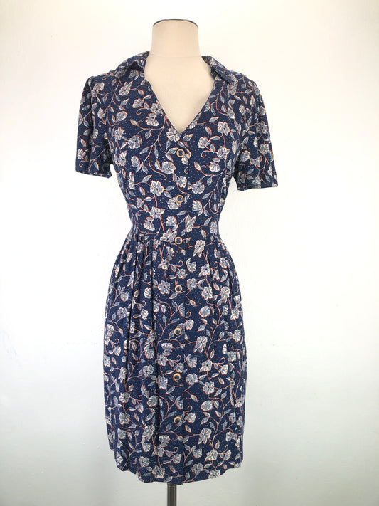 Vestido De Flores Azul Marino Cortefiel