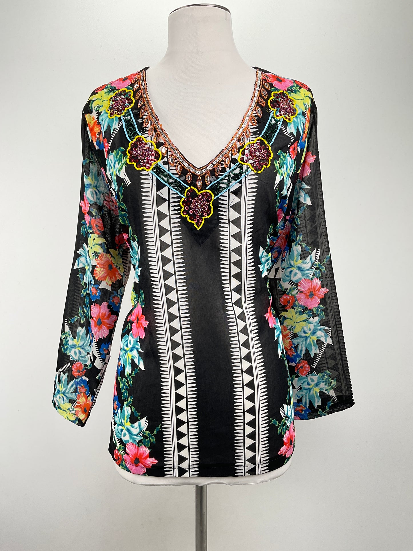 Blusa Negro Floral Grace Elements