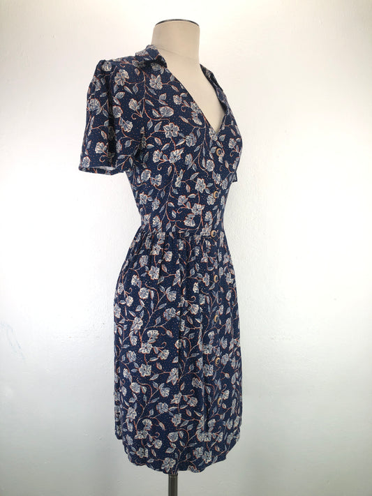 Vestido De Flores Azul Marino Cortefiel