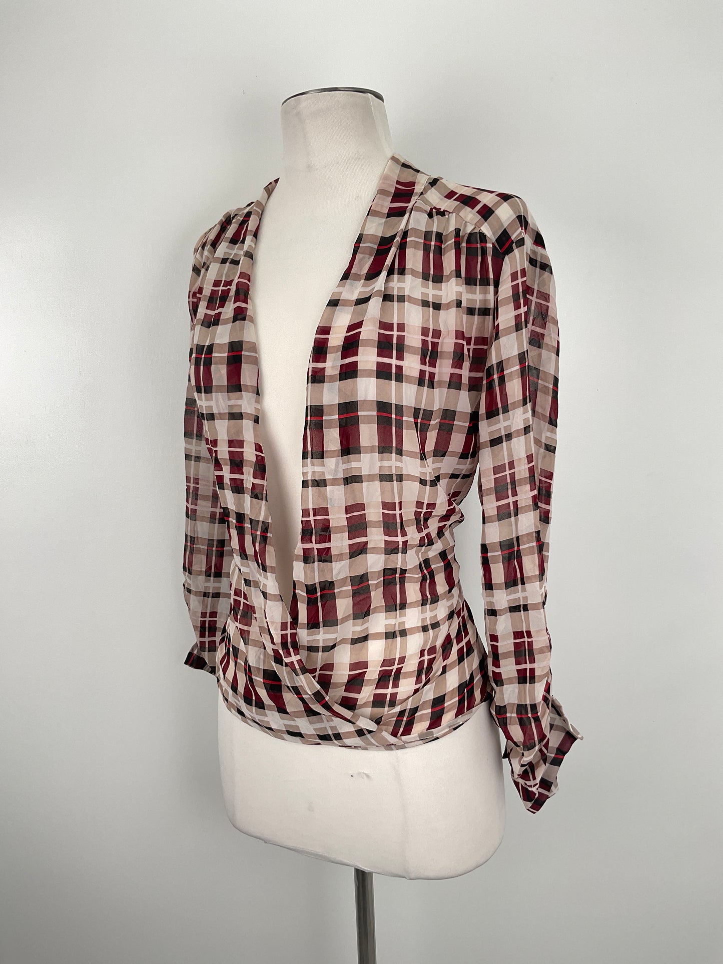 Blusa Crema De Cuadro Alfani
