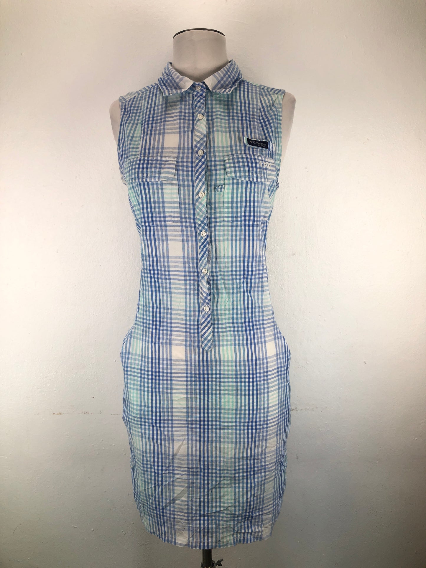 Vestido Tipo Camisero Azul claro de Cuadro Columbia