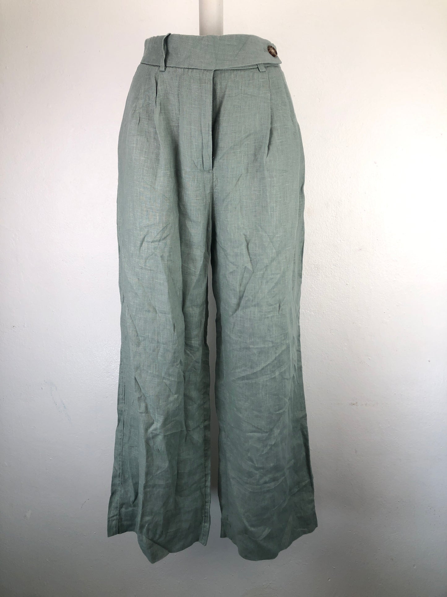Pantalon de Vestir  Verde Palazzo Linen