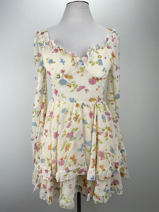 Vestido Beige Floral Yan Ai Fashion