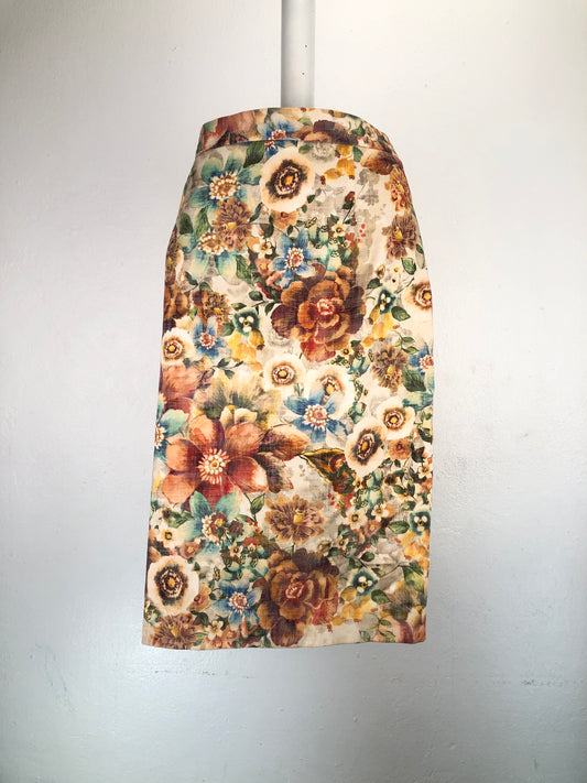 Falda Crema De Flores Zara Basic