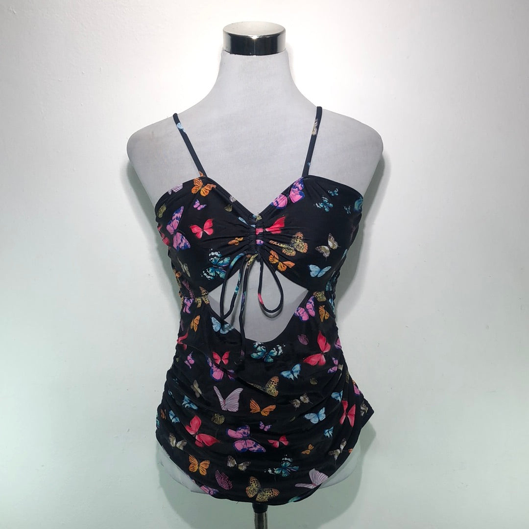Traje de Baño Negro de Mariposas Shein