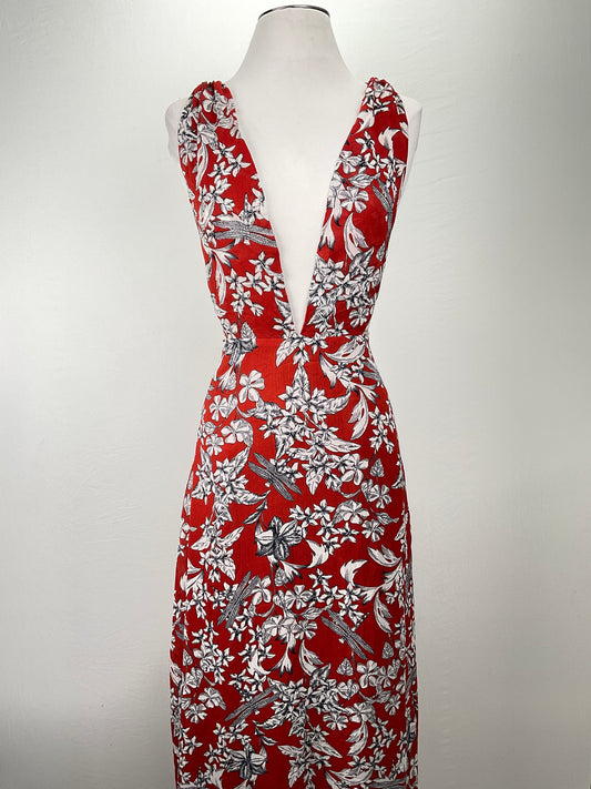 Vestido Rojo vino Floral Lulus