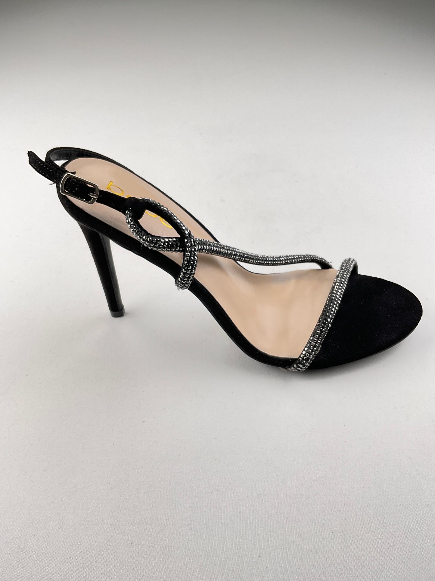 Zapatilla Negro Brillo de Tacón Bebe