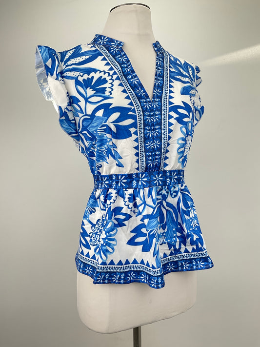 Blusa Azul Floral Shein