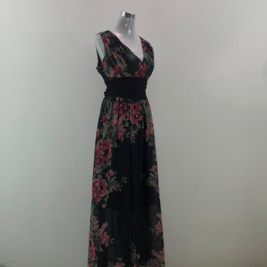 Vestido Largo de Flores Negro