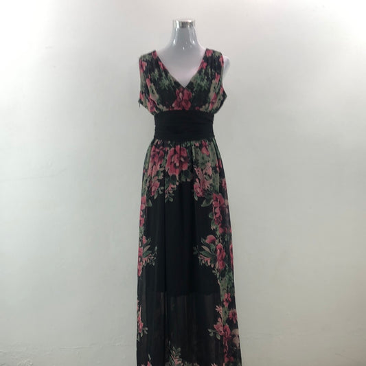 Vestido Largo de Flores Negro